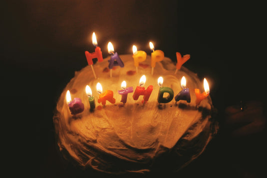 birthday cake with happy birthday candles